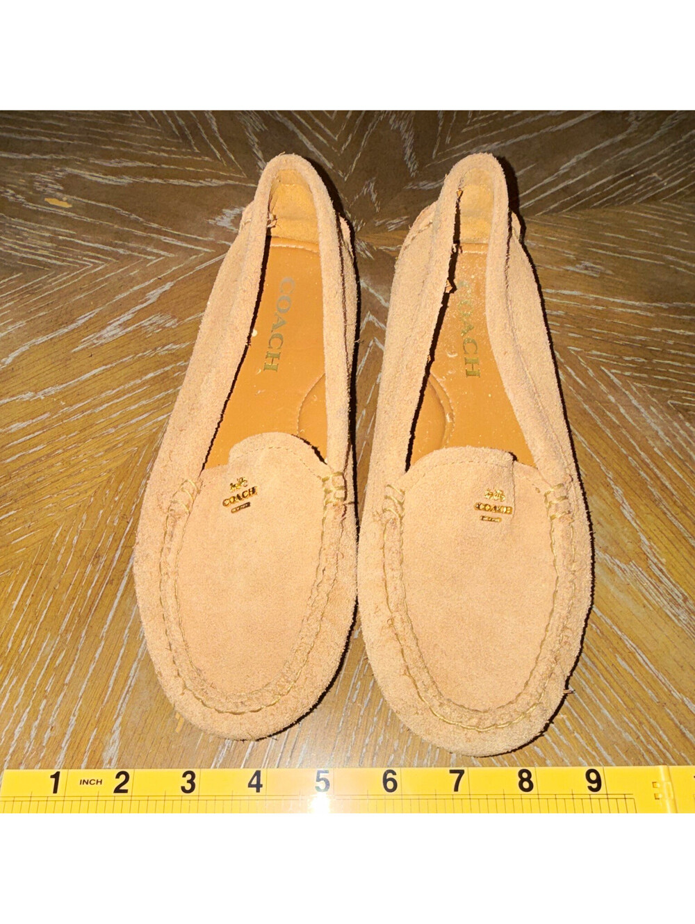 Coach Beige Suede Slip-On Loafer Flats Women’s US 6B EU 36 Logo Accents